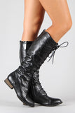 Breckelle Round Toe Lace Up Combat Knee High Boot