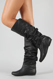 Slouchy Round Toe Knee High Flat Boot