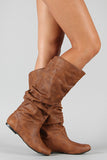 Slouchy Round Toe Knee High Flat Boot