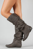 Slouchy Round Toe Knee High Flat Boot