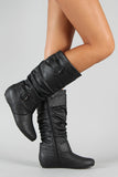 Wild Diva Candies-15 Buckle Slouchy Mid Calf Boot