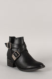 Breckelle Double Buckle Criss Cross Round Toe Cutout Booties