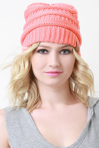 Solid Ridged Knit Beanie