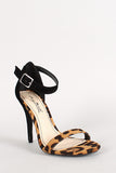 Anne Michelle Leopard Suede Ankle Strap Open Toe Heel