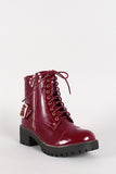 Zipper Lace Up Round Toe Combat Ankle Boots