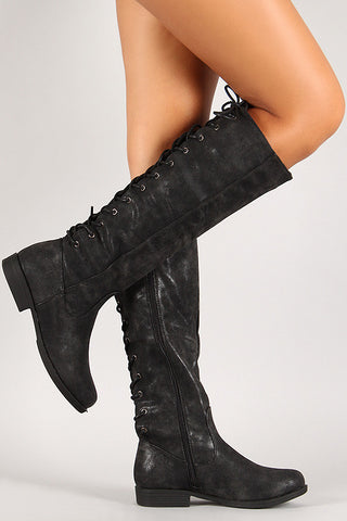 Nubuck Back Lace Up Knee High Riding Boot