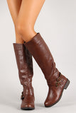 Criss Cross Double Buckle Riding Knee High Boot