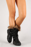 Faux Fur Round Toe Lace Up Mid Calf Boots