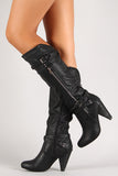 Strappy Buckle Zip Up Knee High Boot