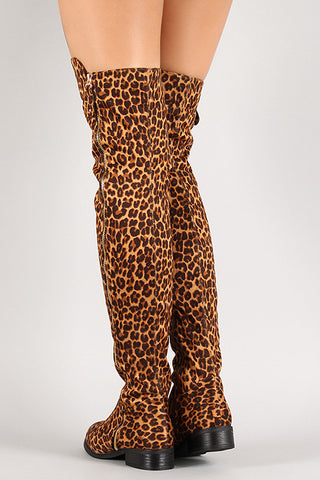 Leopard Suede Zip Up Thigh High Boot