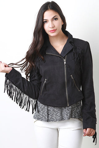 Fringe Faux Suede Moto Jacket