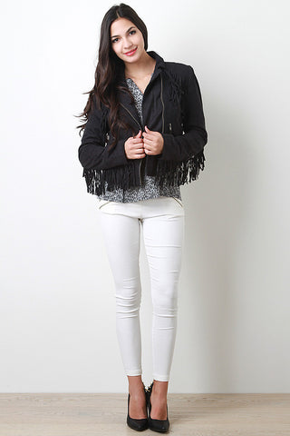 Fringe Faux Suede Moto Jacket