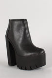 Perforated Lug Sole Chunky Platform Ankle Boots