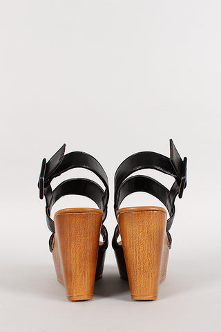 Bamboo Ankle Strap Platform Peep Toe Wedge