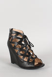 Bamboo Cut Out Lace Up Open Toe Wedge