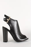 Liliana Double Buckle Peep Toe Mule Booties