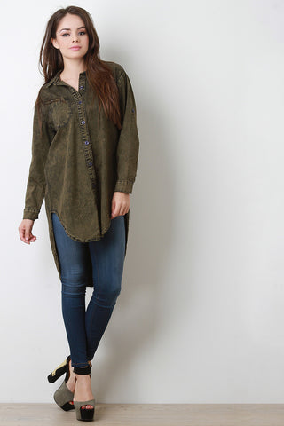 High-Low Acid Wash Denim Shirt