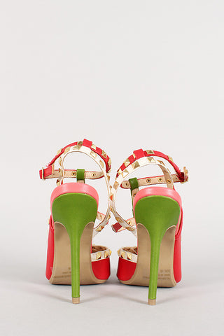 Wild Diva Lounge Pyramid Stud Colorblock Pointy Toe Pump