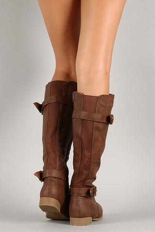 Buckle Round Toe Riding Mid Calf Boot