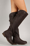 Buckle Round Toe Riding Knee High Boots