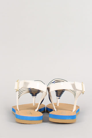 Soda Patent Two Tone T-Strap Slingback Flat Sandal