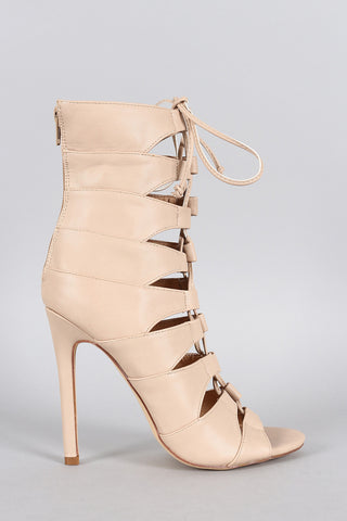 Liliana Caged Lace Up Peep Toe Stiletto Heel