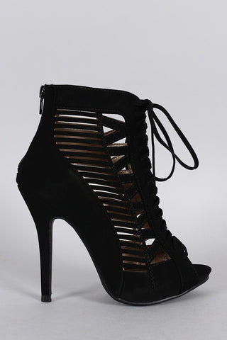 Nubuck Cutout Peep Toe Ankle Bootie