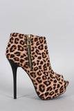 Qupid Leopard Sultry Peep Toe Bootie