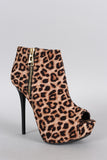 Qupid Leopard Sultry Peep Toe Bootie