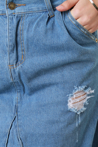 Side Button Denim Midi Skirt