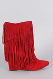 Liliana Bohemian Fringe Mid Calf Wedge Boot