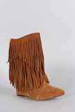 Liliana Bohemian Fringe Mid Calf Wedge Boot