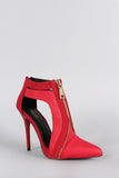 Qupid Zipper Snake Embossed Pointy Toe Cutout Stiletto Heeled Booties
