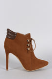 Suede Pointy Toe Lace Up Stiletto Booties