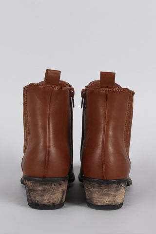 Bamboo Slit Gores Western Burnished Ankle Boots