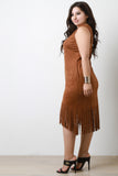 Suede High-Low Fringe Midi Dress