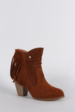 Suede Fringe Ruched Round Toe Heeled Western Ankle Boots