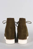 Dollhouse Suede Round Toe Lace Up Desert Wedge Booties