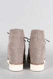 Dollhouse Suede Round Toe Lace Up Desert Wedge Booties