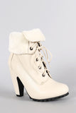 Bamboo Fold-Over Faux Fur Collar Heeled Oxford Booties