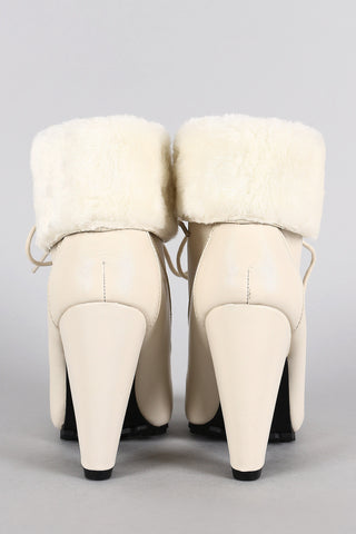 Bamboo Fold-Over Faux Fur Collar Heeled Oxford Booties