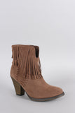 Suede Asymmetrical Fringe Chunky Stacked Heeled Ankle Boots