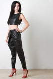 Vegan Leather Back Belt Crop Top