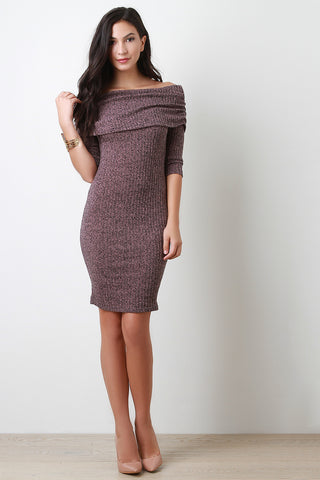 Melange Off The Shoulder Midi Dress