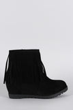 Suede Fringe Round Toe Hidden Wedge Booties