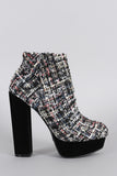 Bamboo Tweed Sequin Chunky Heeled Platform Ankle Boots