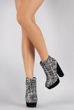 Bamboo Tweed Sequin Chunky Heeled Platform Ankle Boots