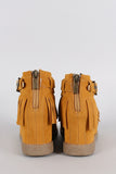 Bamboo Buckle Fringe Moccasin Hidden Wedge Booties