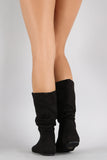 Soda Suede Slouchy Round Toe Mid Calf Flat Boots