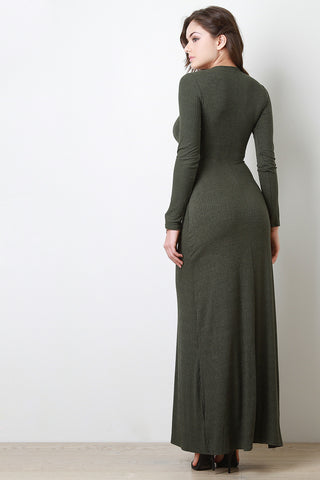 Lace Up Front Slit Striped Maxi Dress